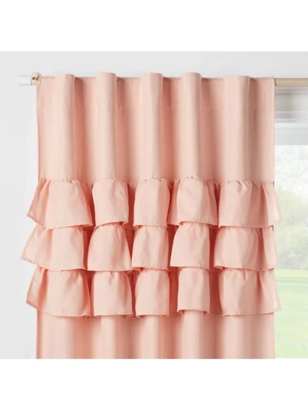 Pillowfort Soft Pink Ruffle Top Heavy Blackout Curtain Panel 42